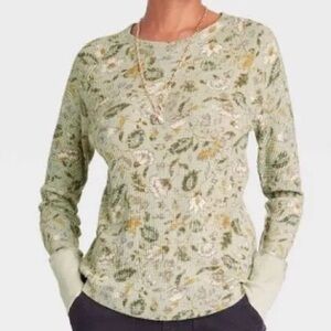 Knox Rose Long Sleeve Floral Green Thermal Top XXL
